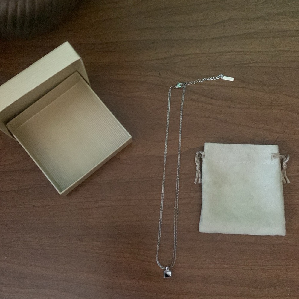 Napier Silver Double Necklace with Black/Iridescent Charm